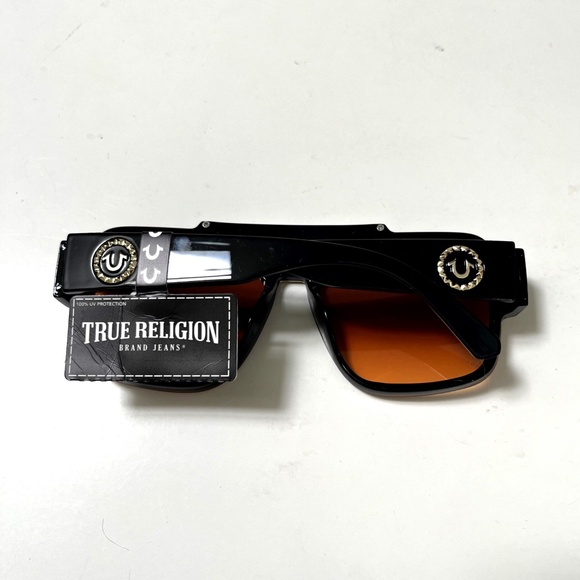 NWT Original TRUE RELIGION Square Sunglasses High Bridge Acetate Black BrownGold - Picture 5 of 6